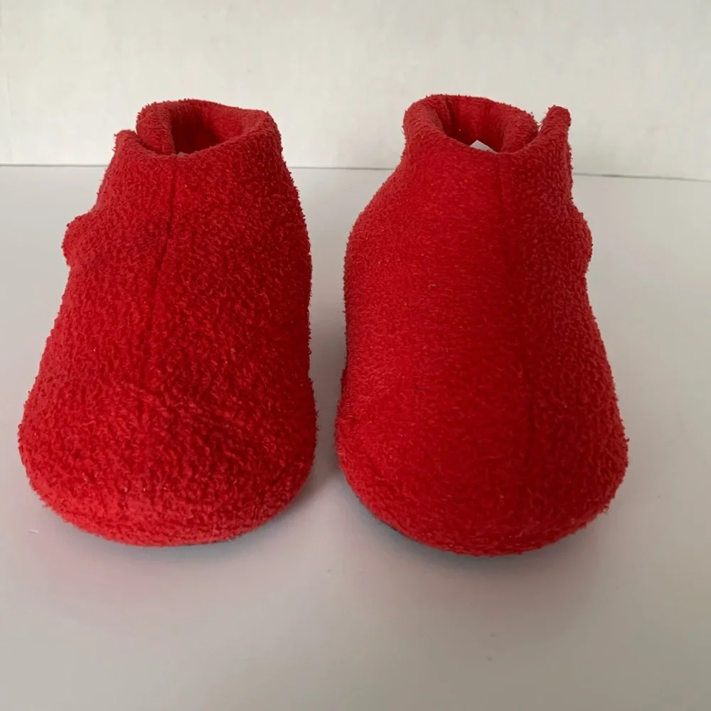 VTG Old Navy Red Fleece Booties Slippers Rubber Soles Soft Cozy Toddler Size
